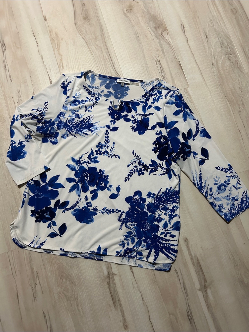 Calvin Klein White Top with Blue Floral Print